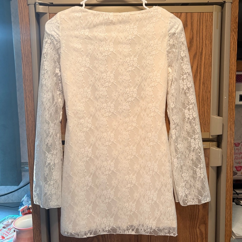 SHEIN Cream Lace Long Sleeve Mini Dress